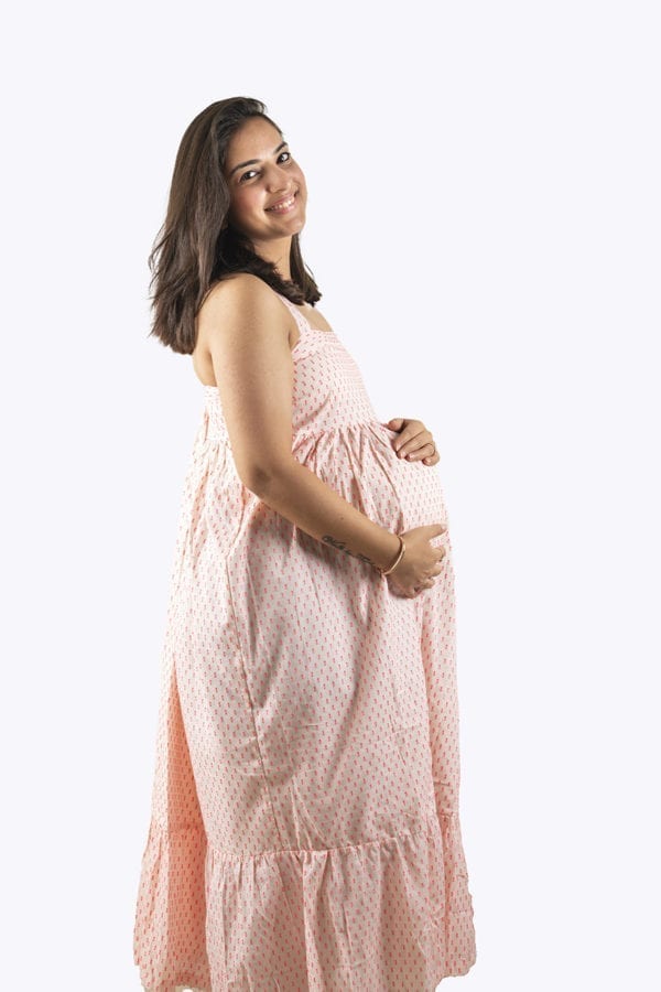 Fluorescent Pink Cross Back Sleeveless maxi maternity dress(Right)