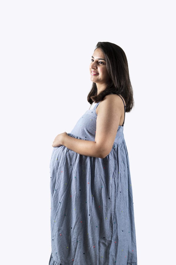 Multi colour Cross Back Sleeveless maxi maternity dress(Left)