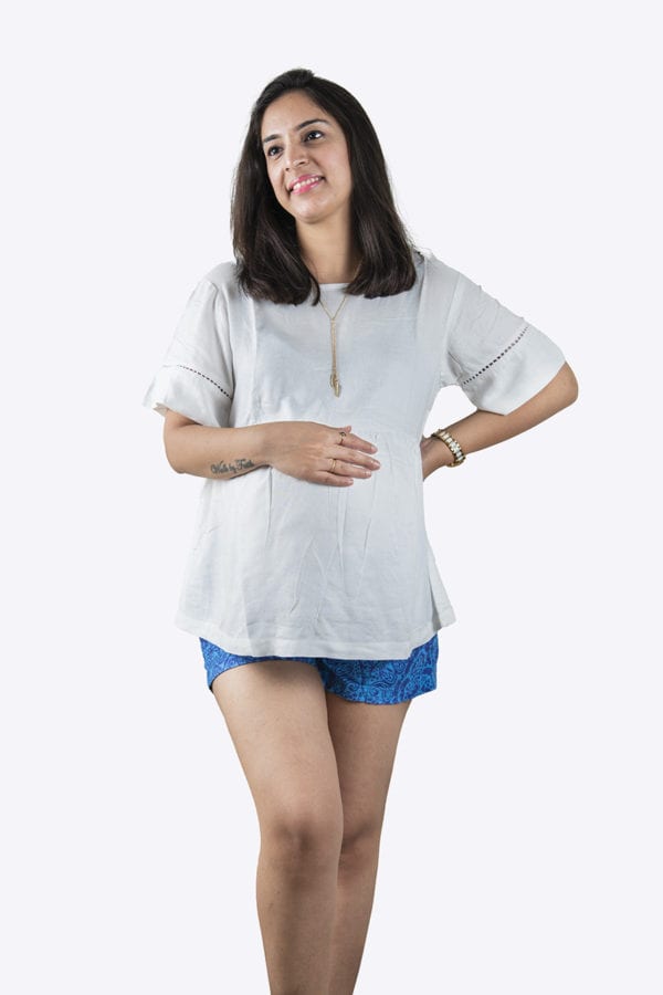 Solid white Peplum Maternity Top(Front)
