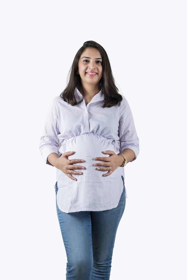 Striped Mauve Shirt style maternity top (Front)